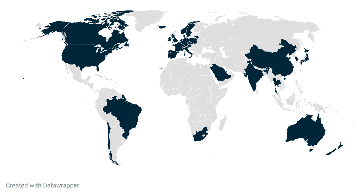 Global map where Indica Labs has deployments